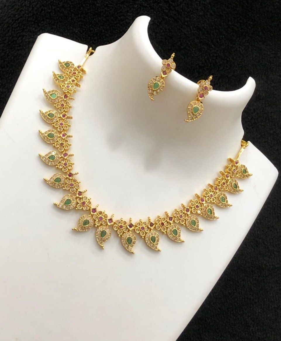 CZ AD Stone Manga Design Necklace Set
